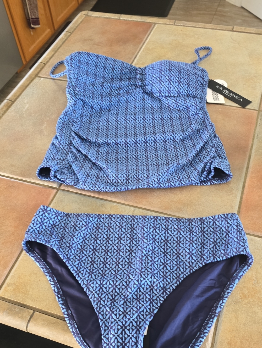 La Blanca Blue Geometric Tankini Set